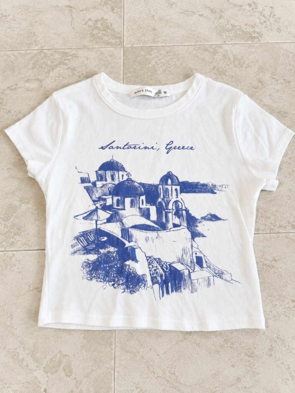Altar'd State Santorini Greece Graphic Baby Tee Cotton XS